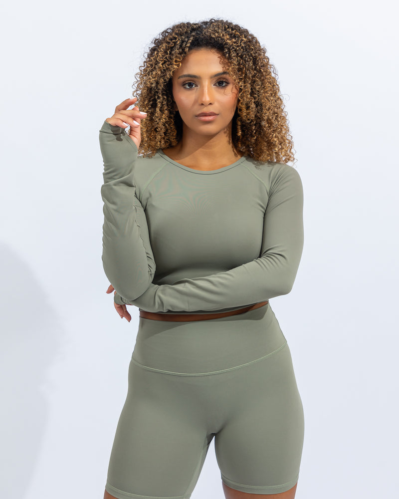 Power Long Sleeve Crop Top - Mint