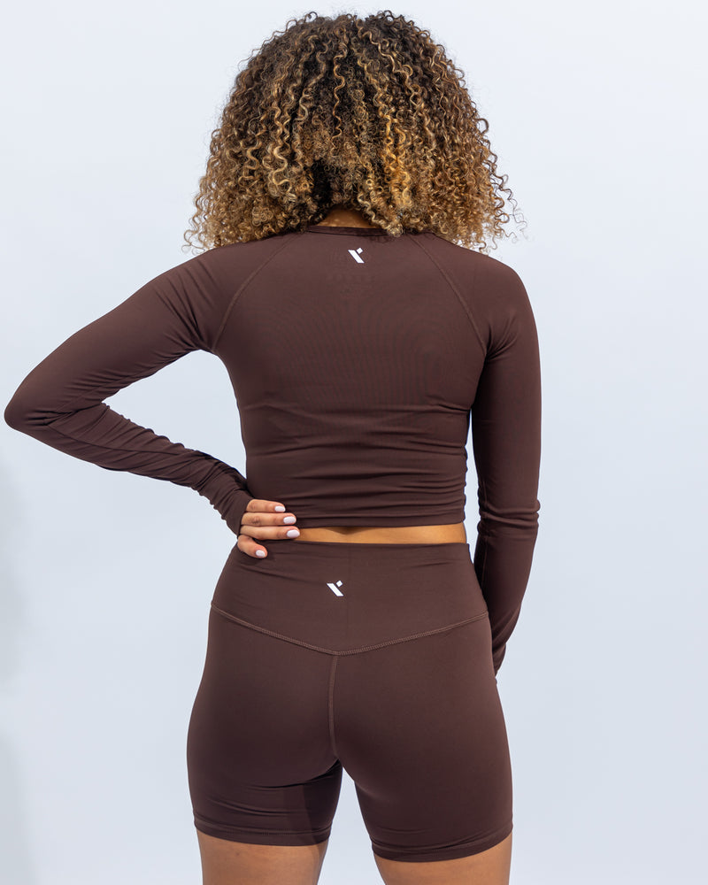 Power Long Sleeve Crop Top - Black Coffee