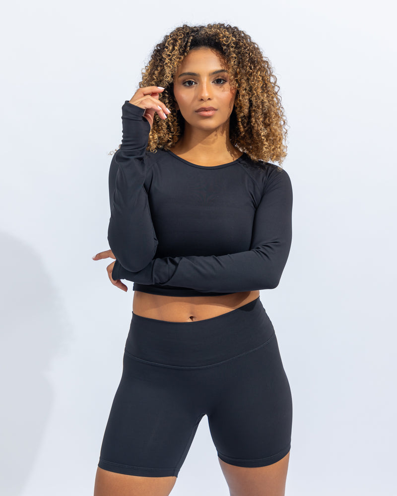 Power Long Sleeve Crop Top - Black