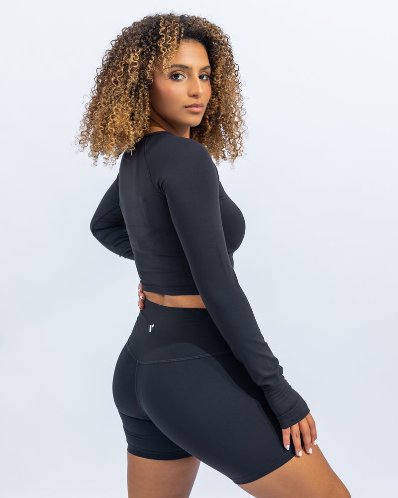 Power Long Sleeve Crop Top - Black