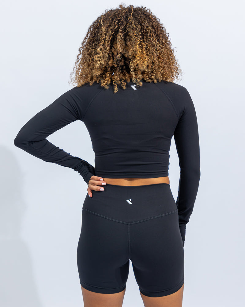 Power Long Sleeve Crop Top - Black