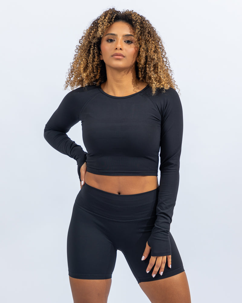 Power Long Sleeve Crop Top - Black
