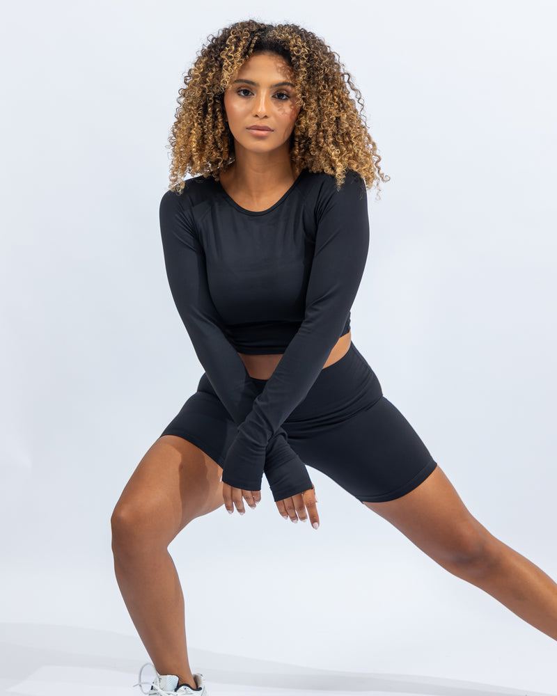Power Long Sleeve Crop Top - Black