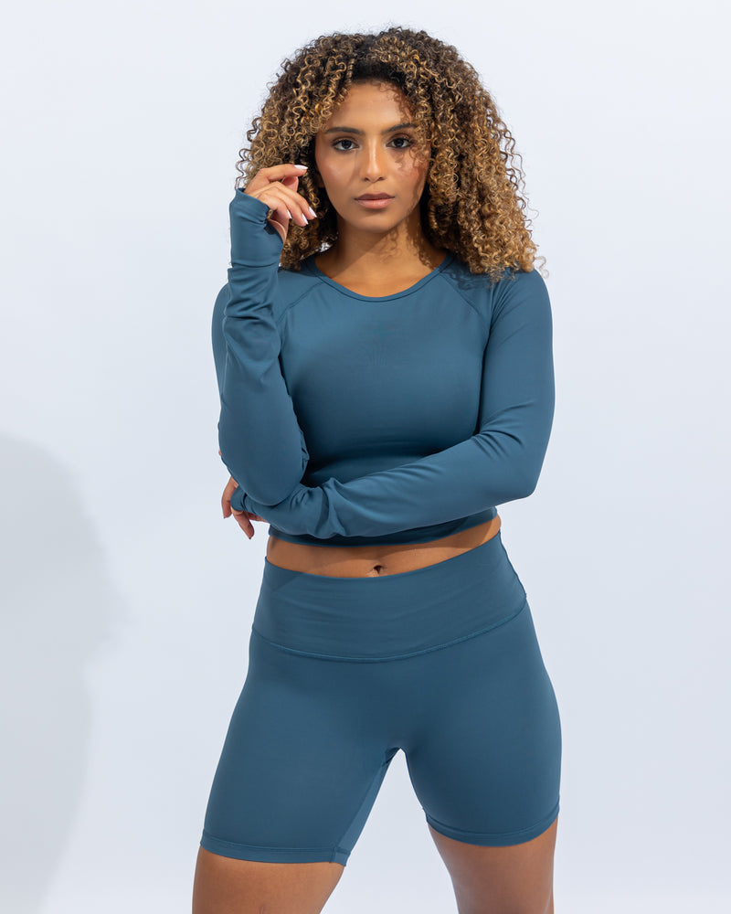 Power Long Sleeve Crop Top - Midnight Blue