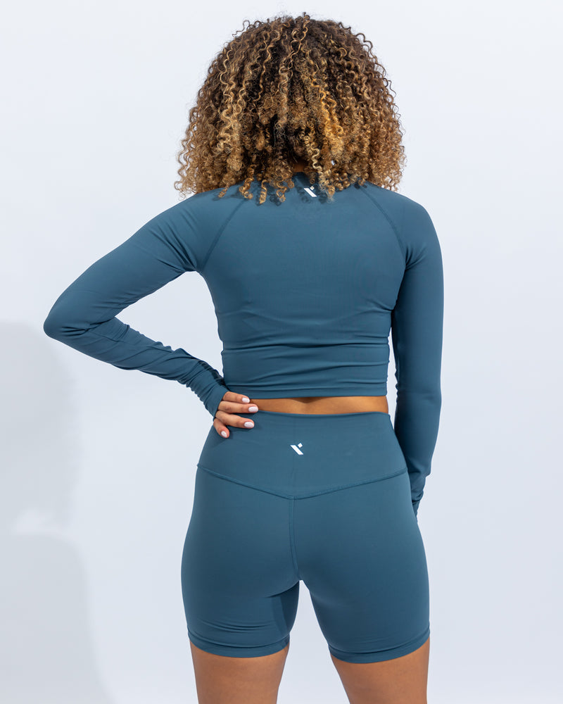 Power Long Sleeve Crop Top - Midnight Blue