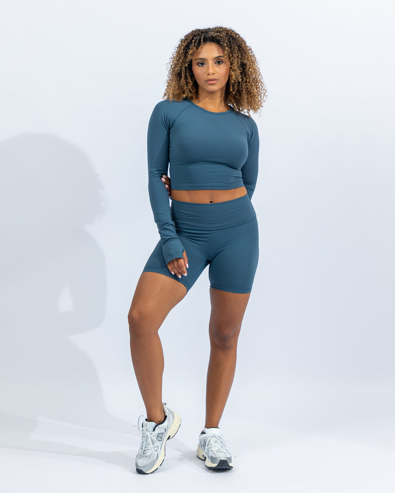 Power Long Sleeve Crop Top - Midnight Blue