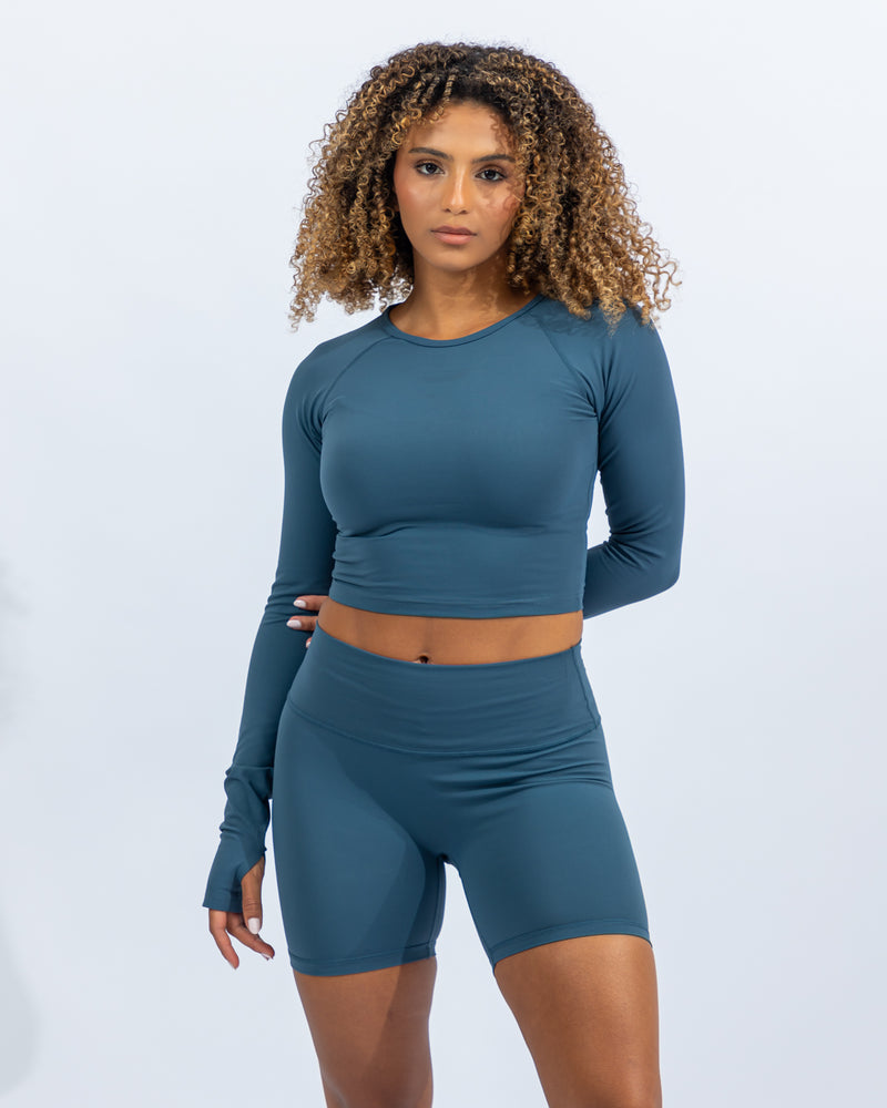 Power Long Sleeve Crop Top - Midnight Blue