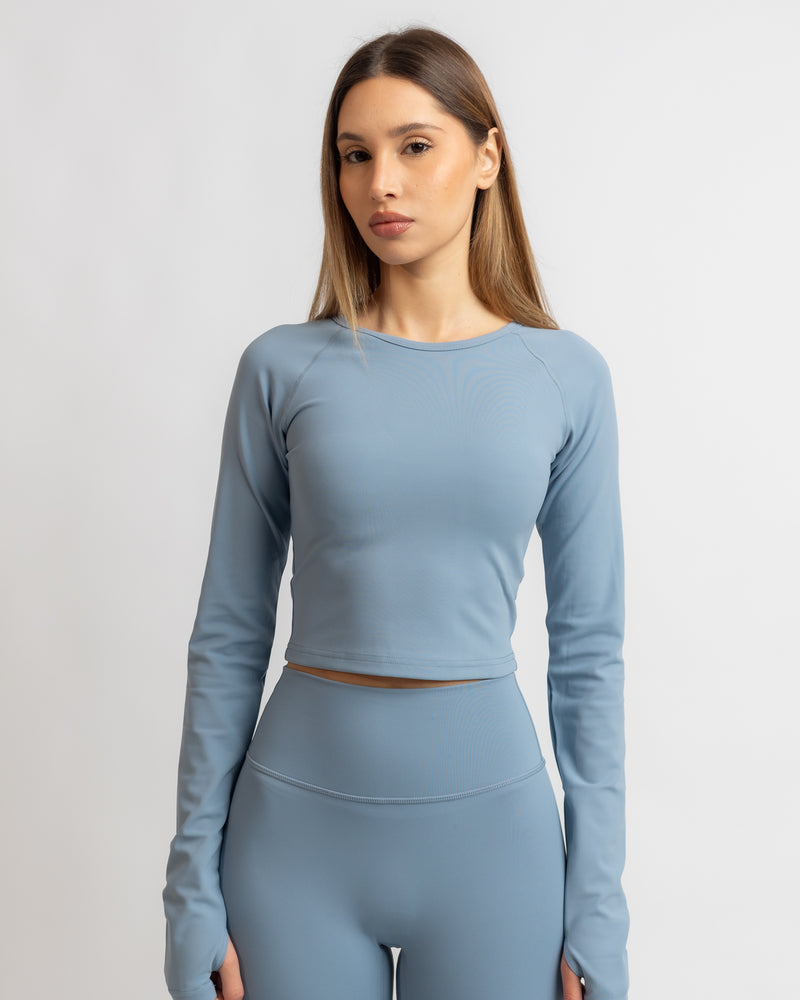 Power Long Sleeve Crop Top - Sky Blue