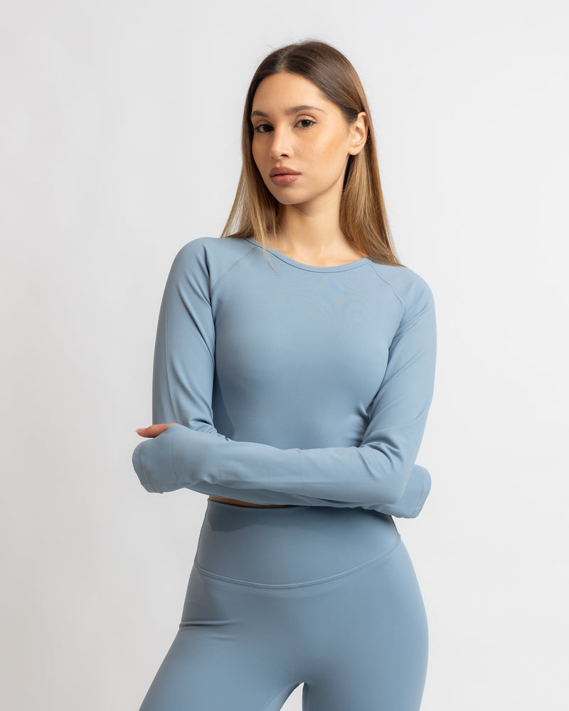 Power Long Sleeve Crop Top - Sky Blue