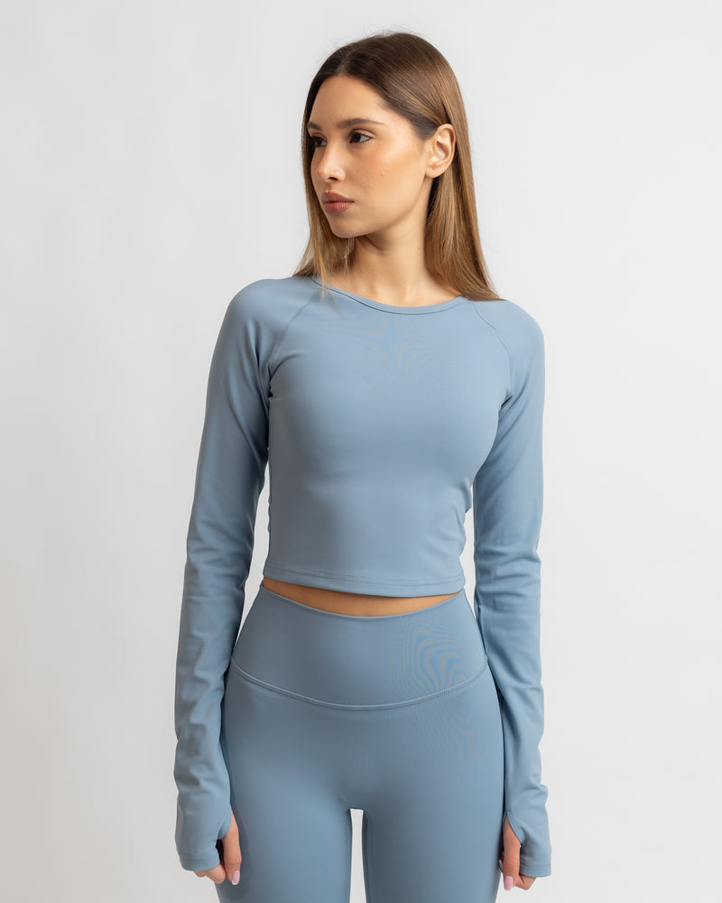 Power Long Sleeve Crop Top - Sky Blue