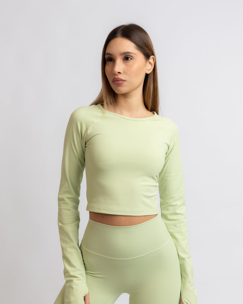 Power Long Sleeve Crop Top - Light Green
