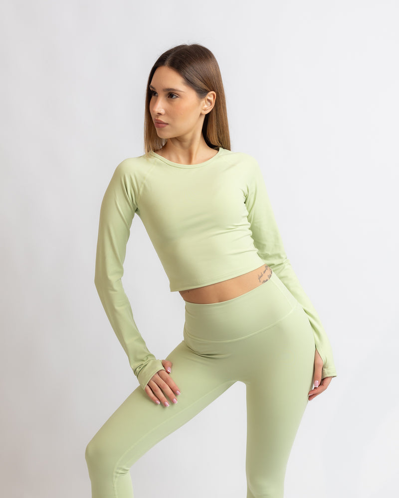 Power Long Sleeve Crop Top - Light Green