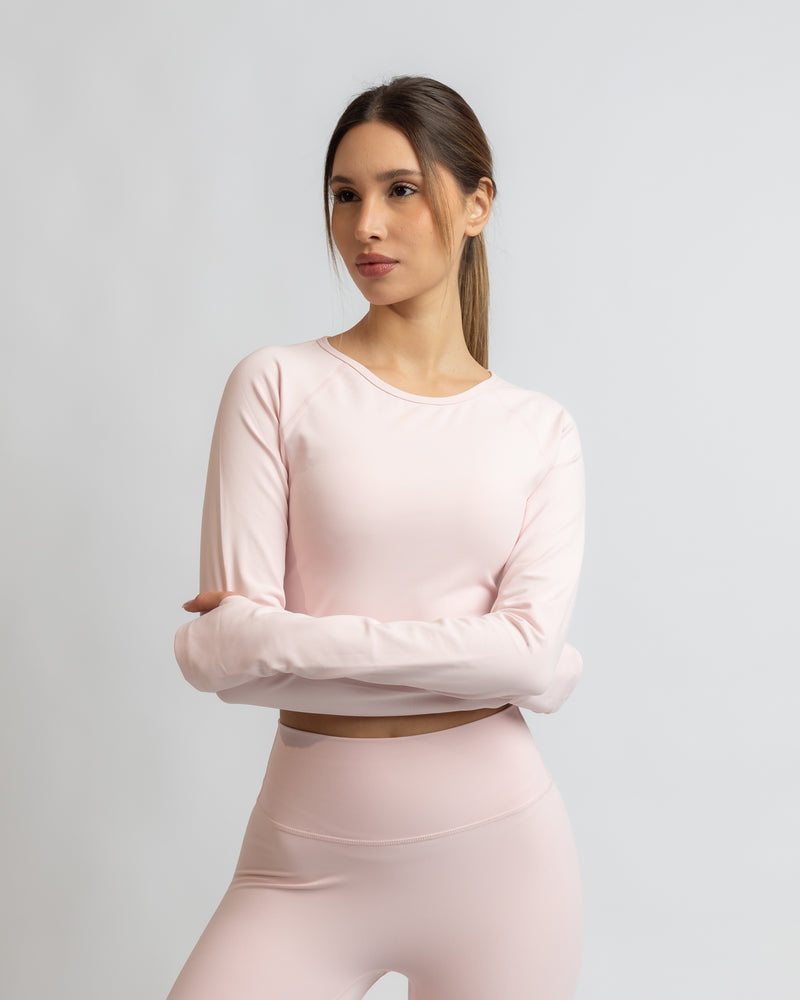 Power Long Sleeve Crop Top - Rosy Cloud