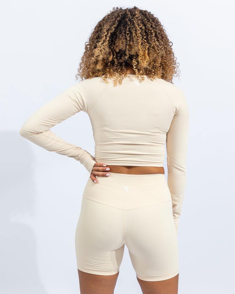 Power Long Sleeve Crop Top - Beige