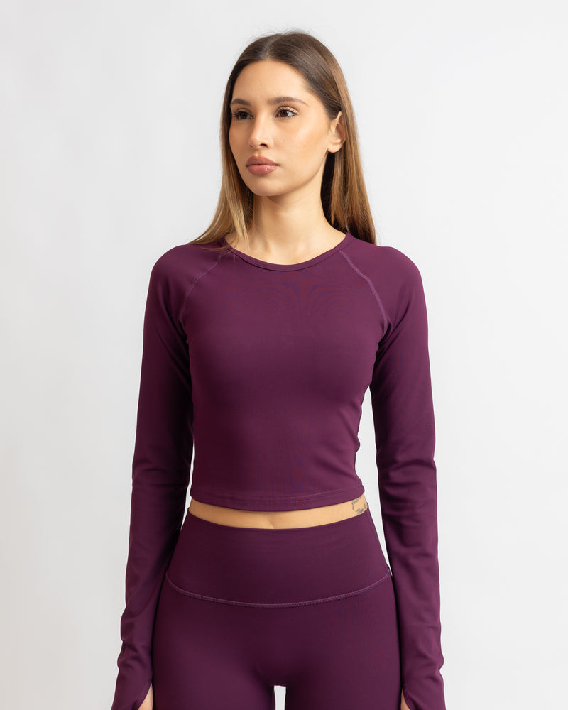 Power Long Sleeve Crop Top - Grape