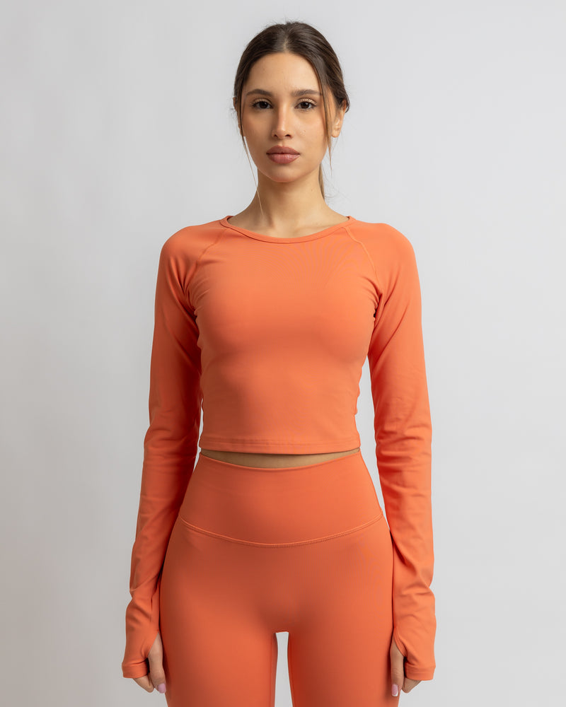 Power Long Sleeve Crop Top - Coral