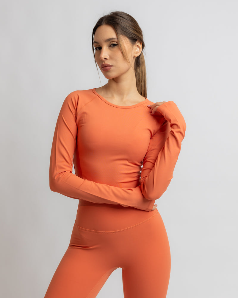 Power Long Sleeve Crop Top - Coral